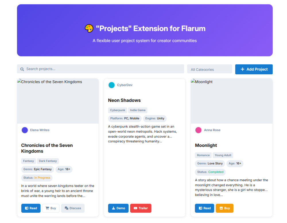 User Projects Extension — For Creator Communities - Flarum Community